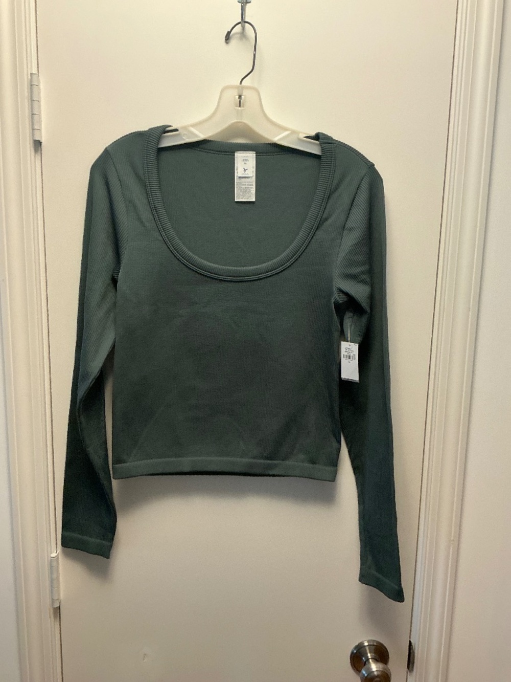 Old Navy Olive Sage Green Ribbed Scoop Neck Long Sleeve Top XL NWT